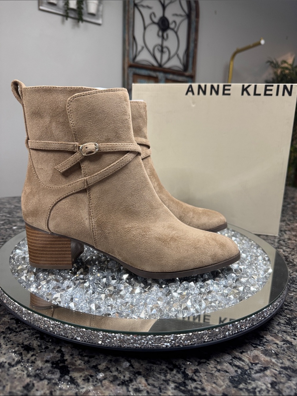 Anne Klein Moore Sand Ankle Booties with Buckle Strap NEW 9